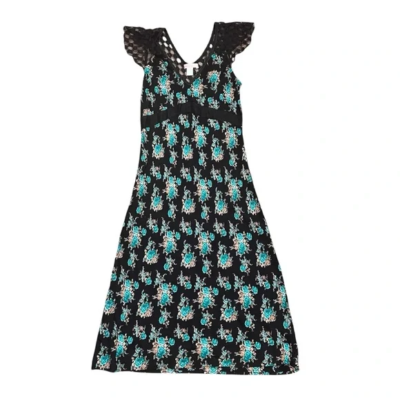 Band of Gypsies Dress SZ M BLK/Teal Lace 90s/Y2K Boho Fairy Whimsygoth Coquette - Picture 3 of 10